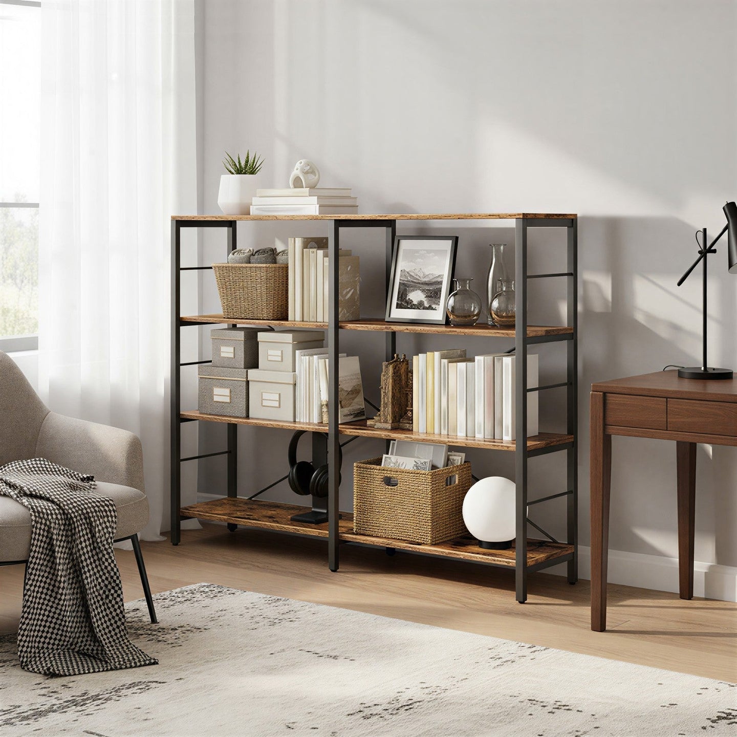 Tall Storage Rack - Wood - Rustic Brown and Black