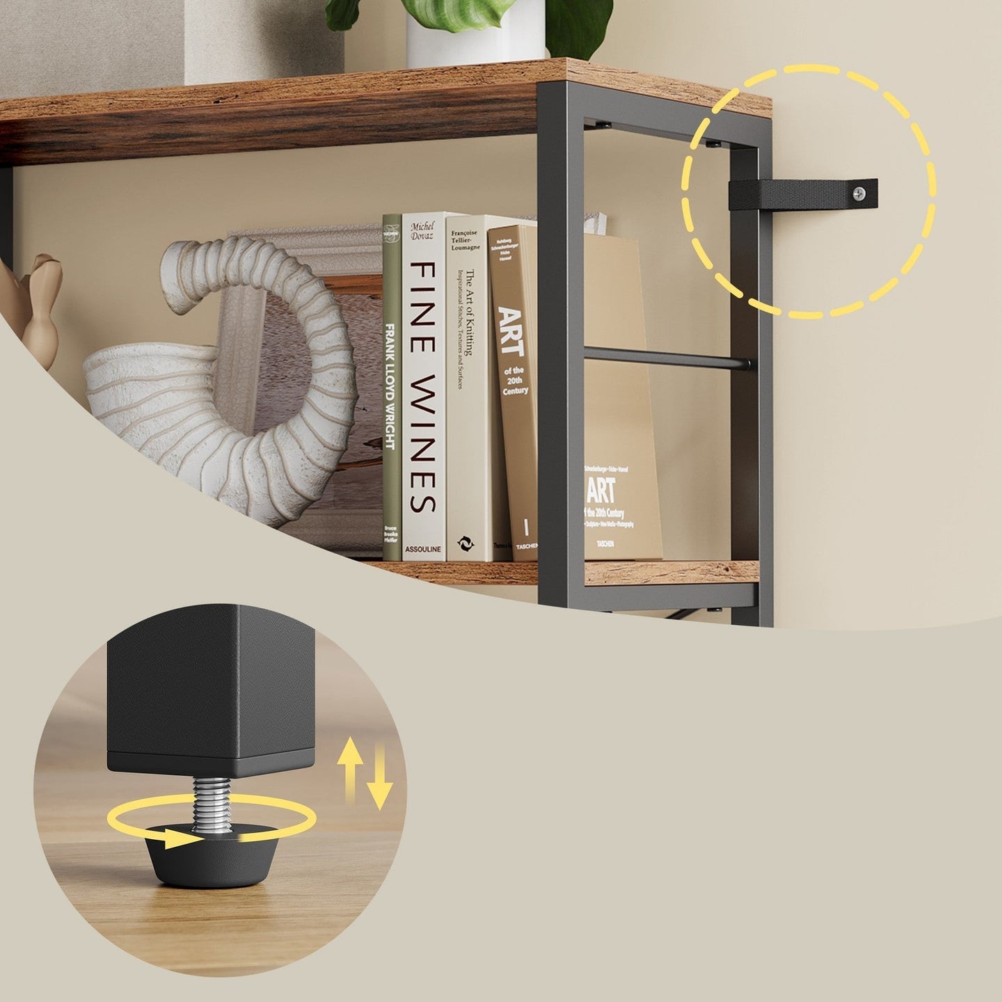 Tall Storage Rack - Wood - Rustic Brown and Black