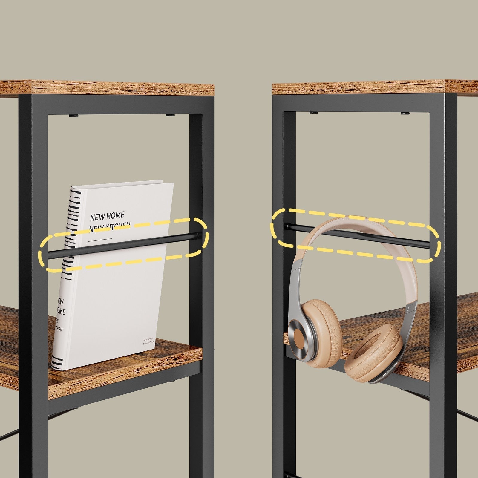 Tall Storage Rack - Wood - Rustic Brown and Black