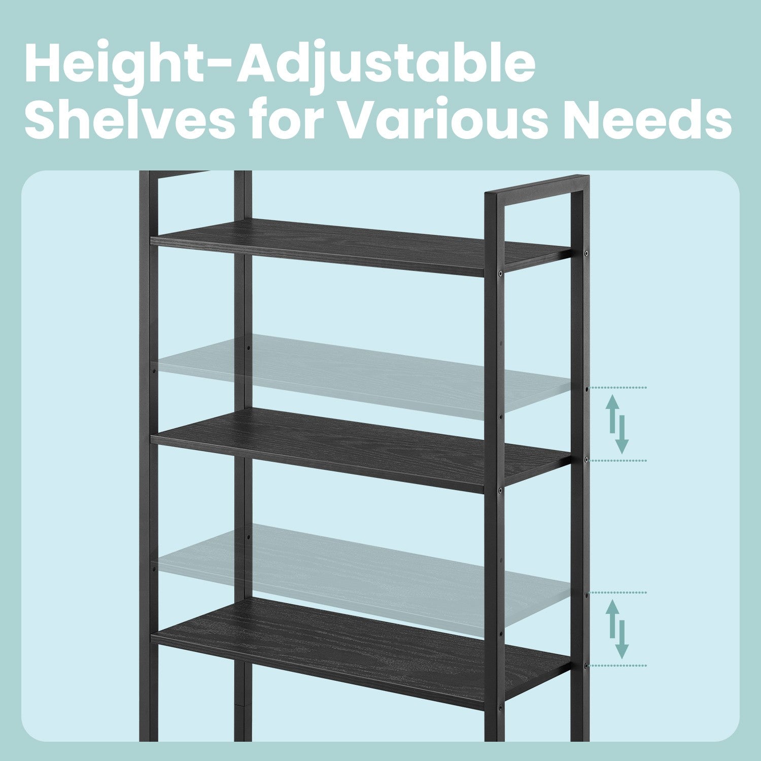 Tall Bookshelf - Metal - Ebony Black - 6-Tier Design with Door and Adjustable Shelves