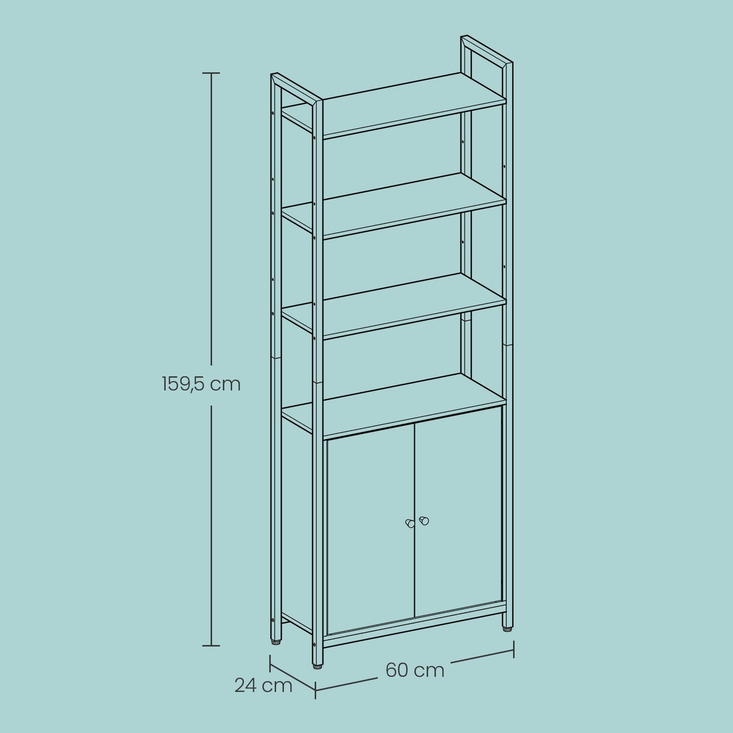 Tall Bookshelf - Metal - Ebony Black - 6-Tier Design with Door and Adjustable Shelves
