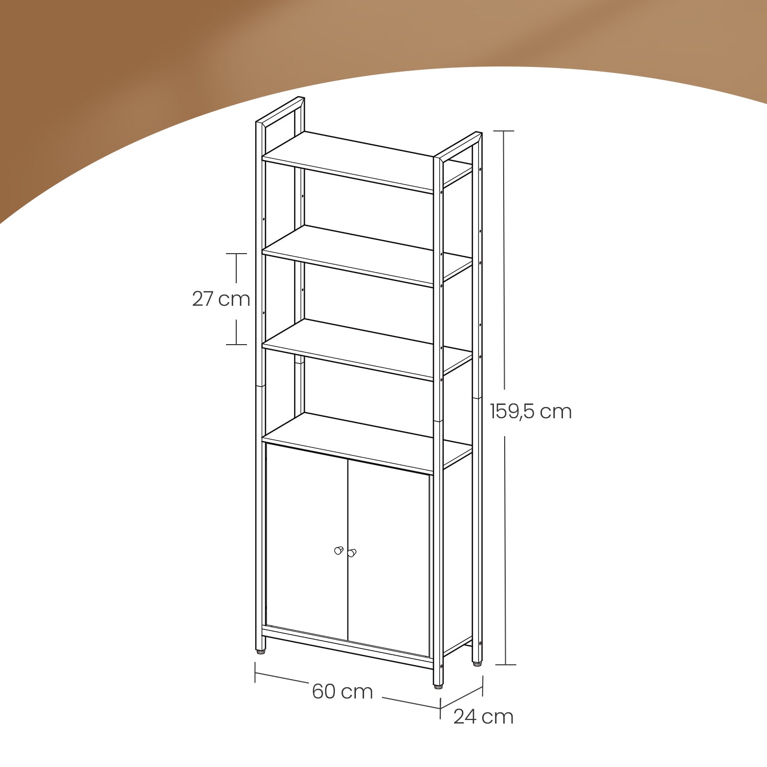 Tall Bookshelf - Metal - Ebony Black - 6-Tier Design with Door and Adjustable Shelves