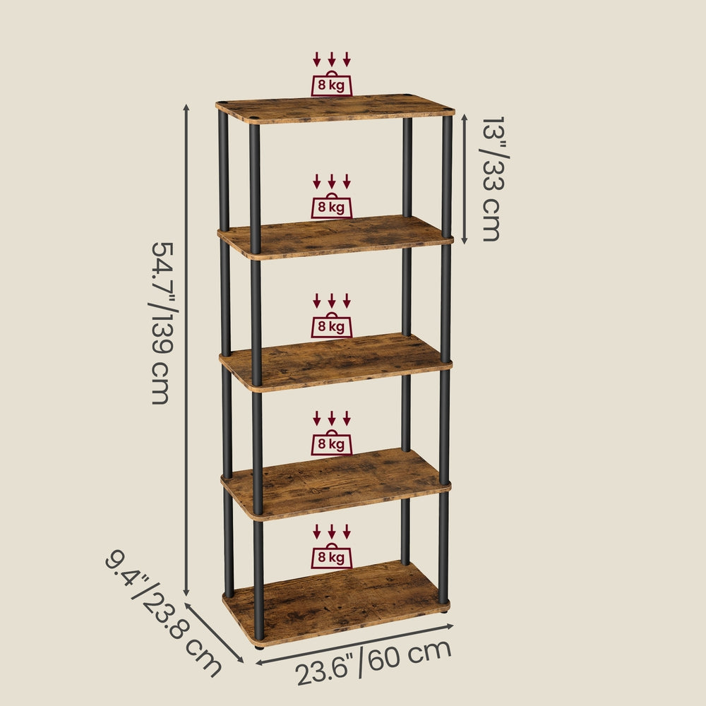 5-Tier Living Room Shelf - 39L - Particleboard - Toolless Assembly