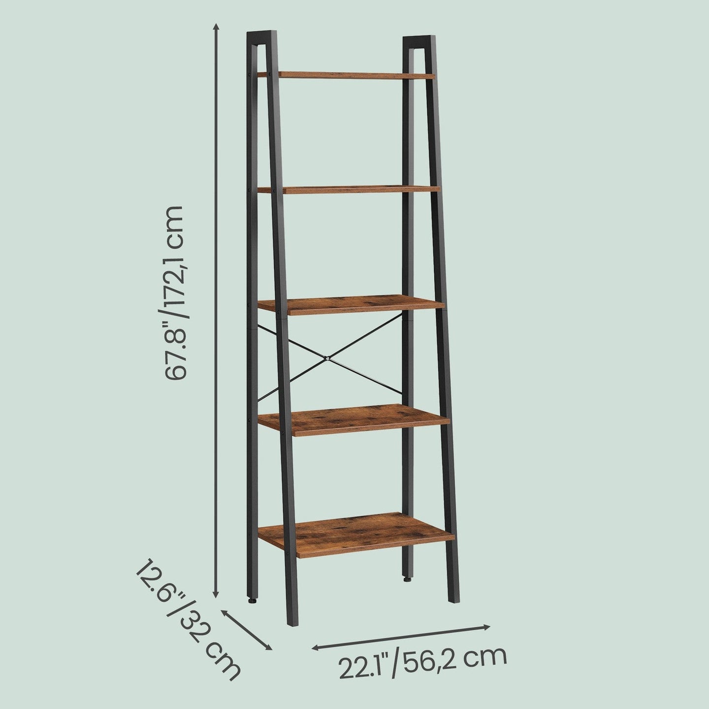 5-Tier Bookcase - 56L - Particleboard - Vintage Design