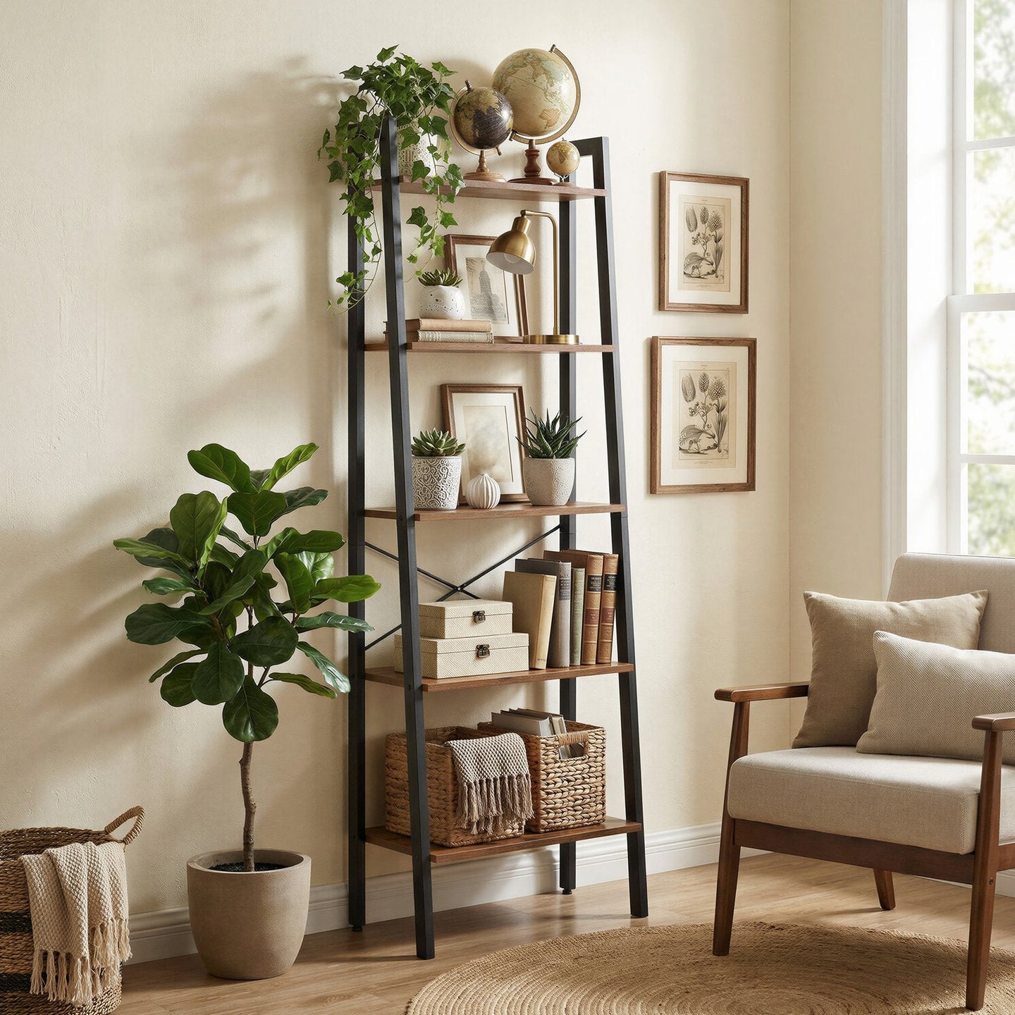 5-Tier Bookcase - 56L - Particleboard - Vintage Design