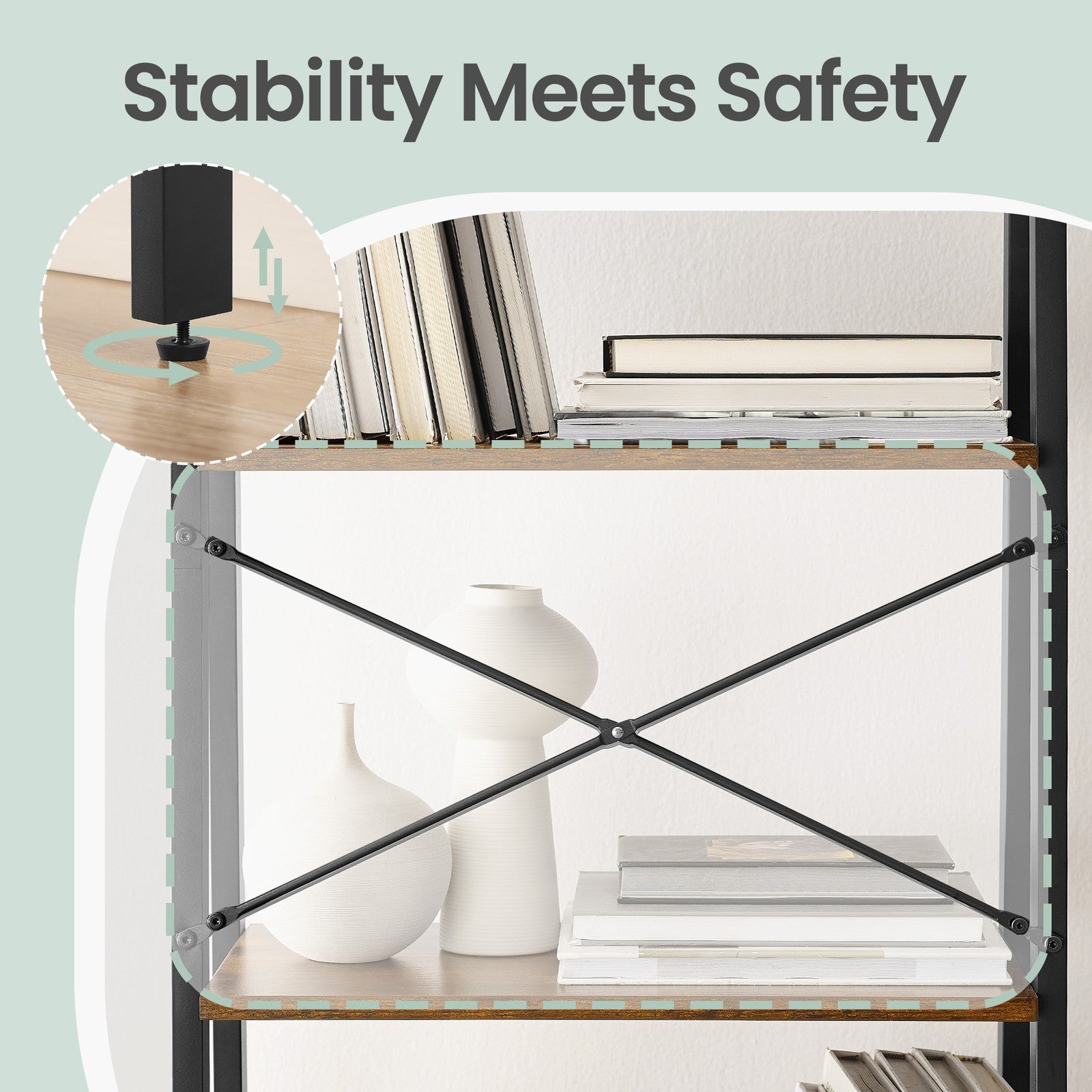 5-Tier Bookcase - 56L - Particleboard - Vintage Design