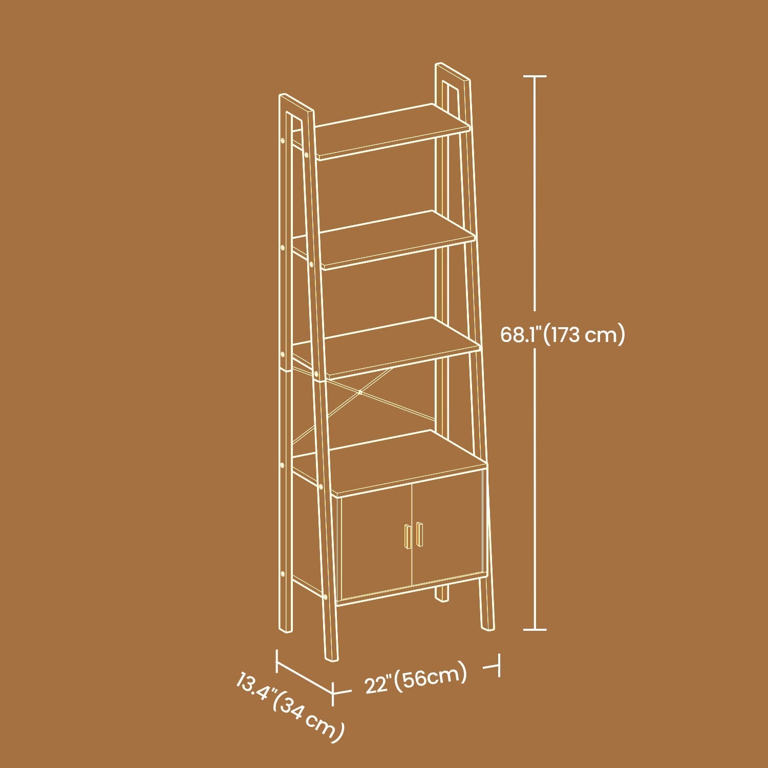 Bookcase with Cabinet - 4-Tier Industrial Design - Metal - Rustic Brown