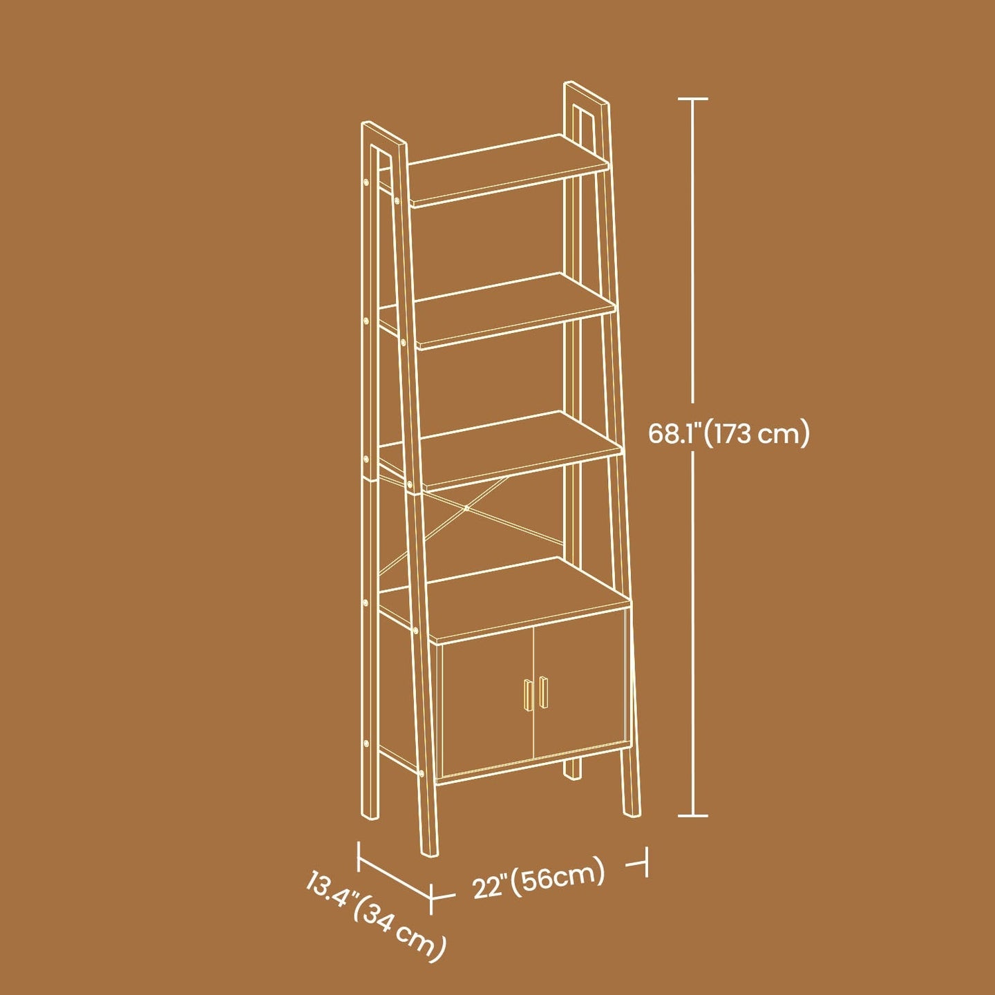 Bookcase with Cabinet - 4-Tier Industrial Design - Metal - Rustic Brown