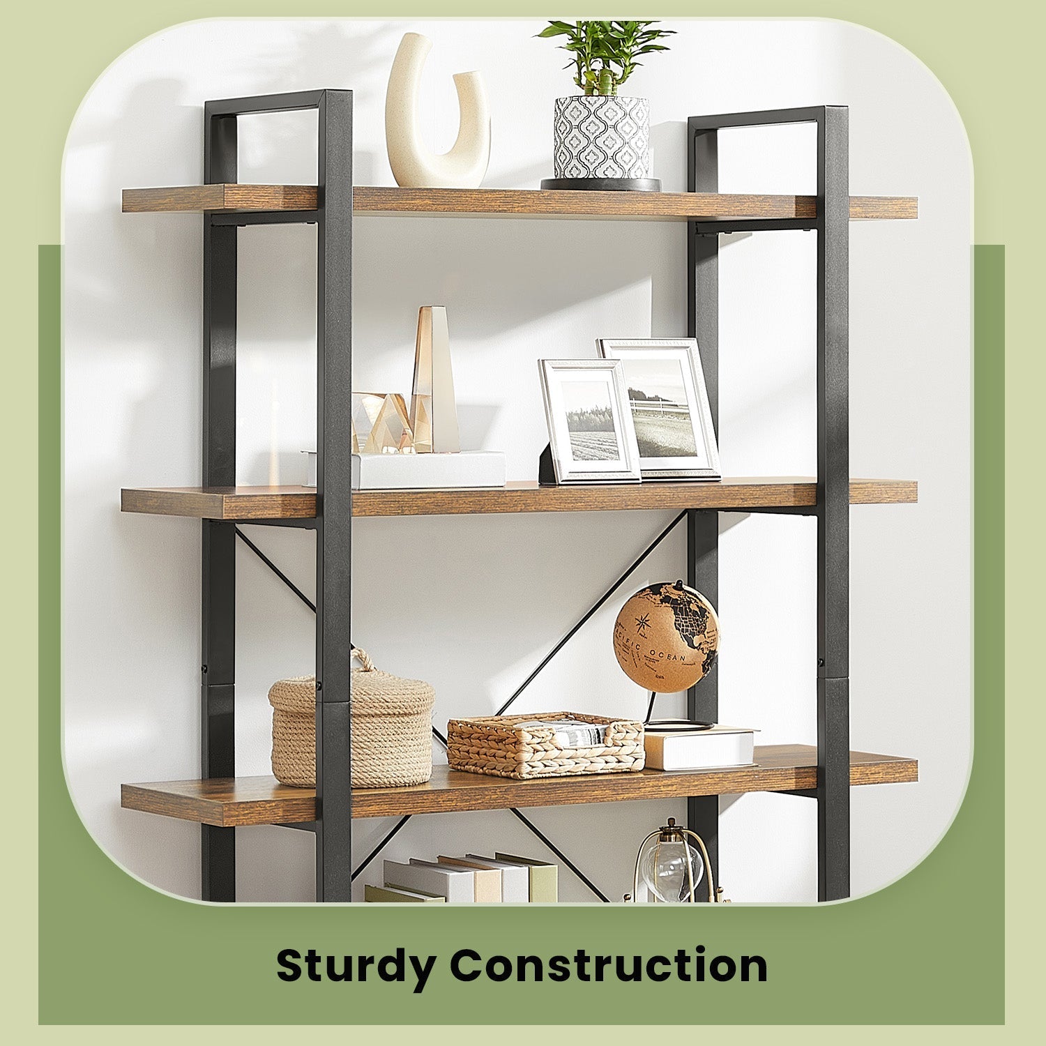 5-Tier Storage Shelf - Wood - Rustic Brown and Black