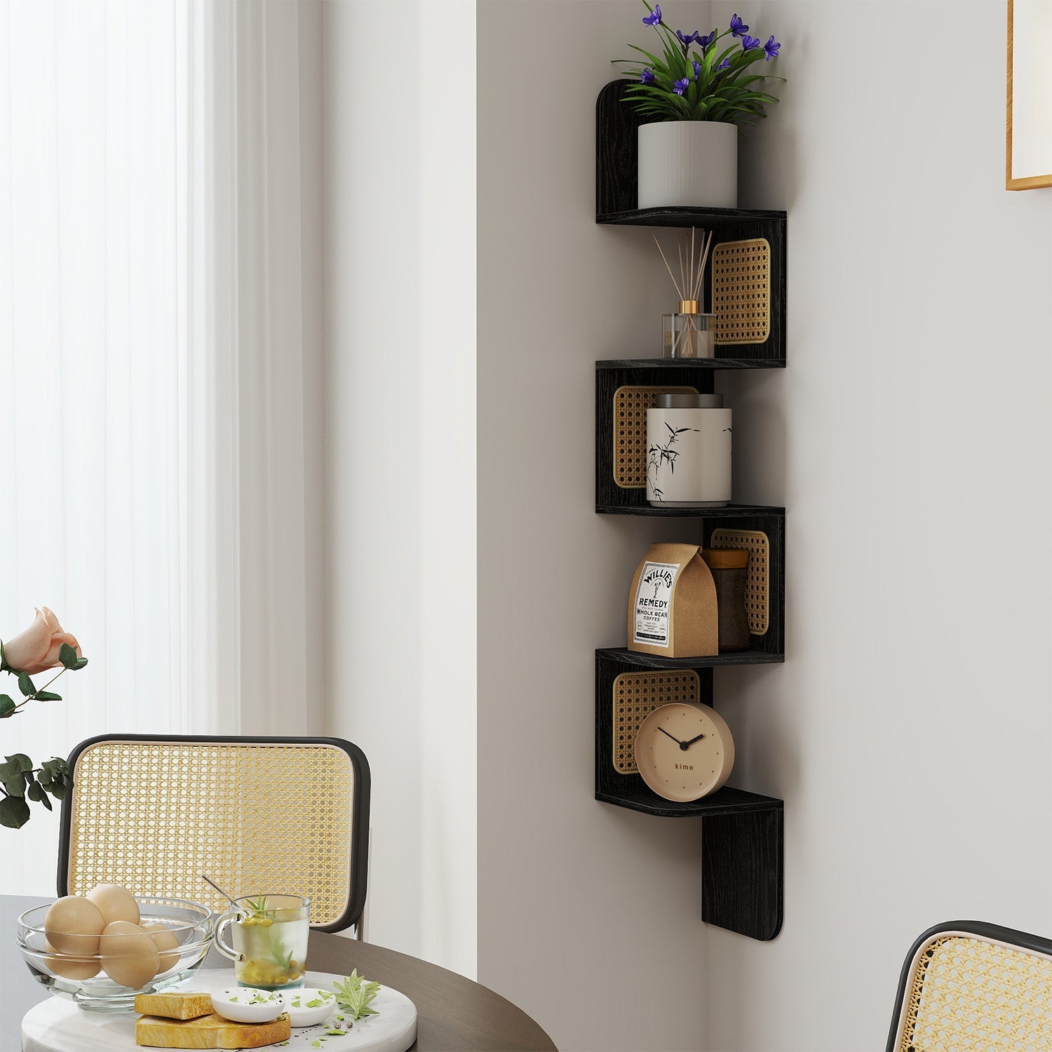 5-Tier Floating Shelf - PVC Rattan - Zigzag Design
