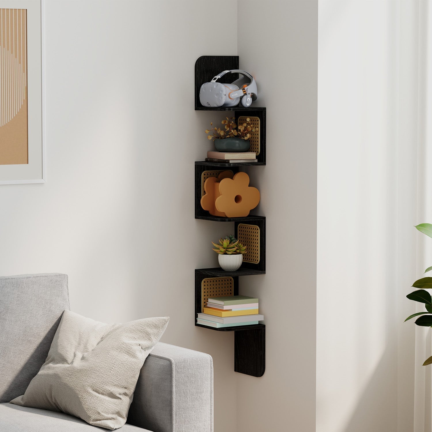 5-Tier Floating Shelf - PVC Rattan - Zigzag Design