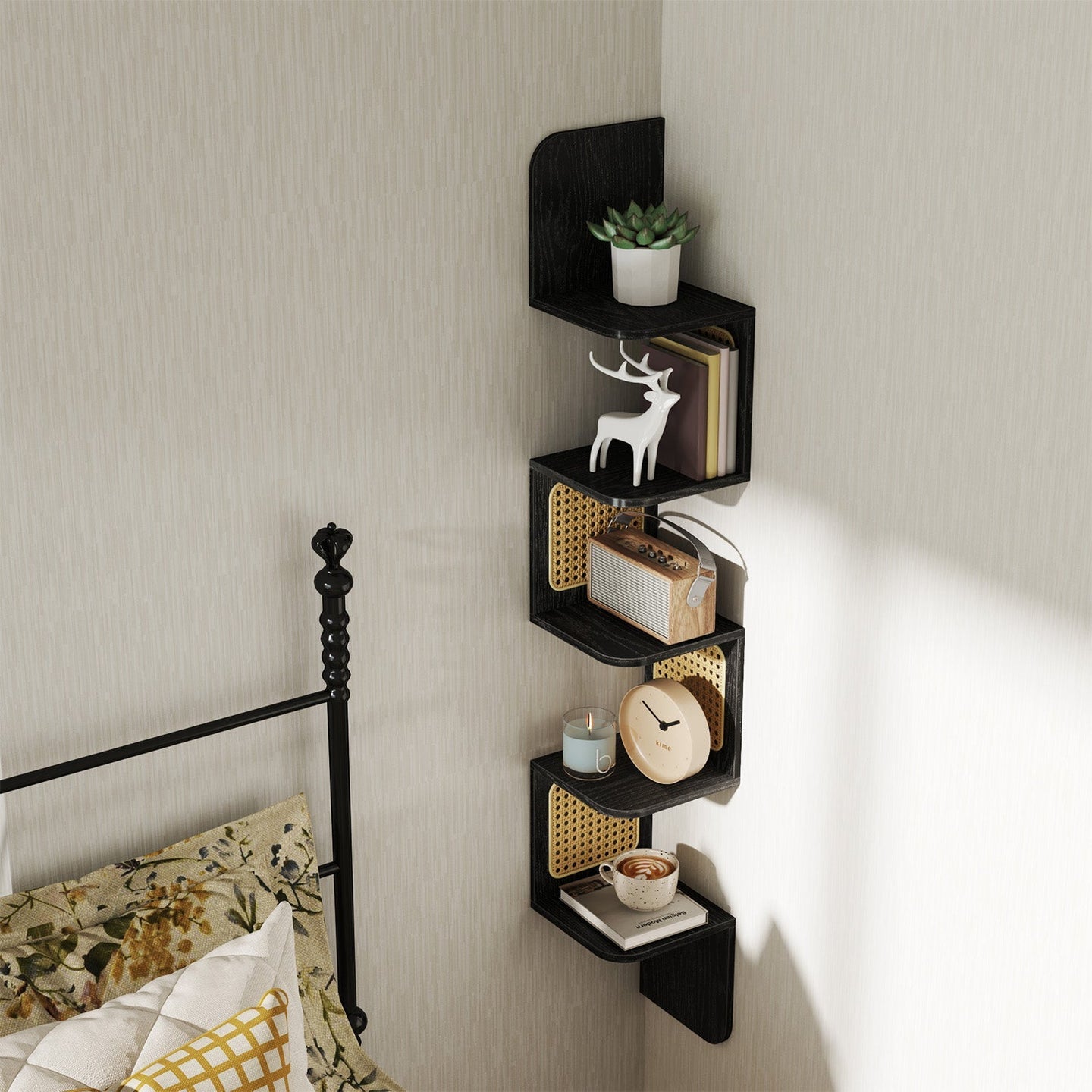 5-Tier Floating Shelf - PVC Rattan - Zigzag Design