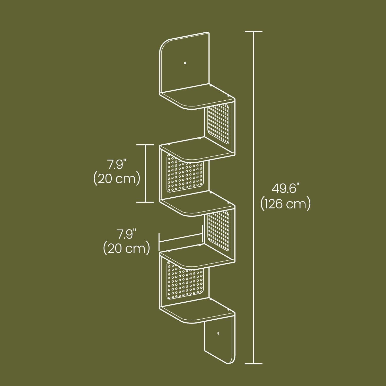 5-Tier Floating Shelf - PVC Rattan - Zigzag Design