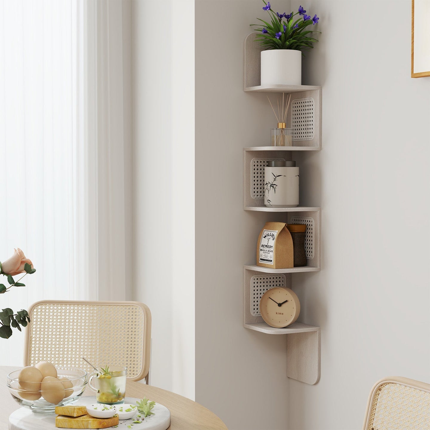 5-Tier Floating Shelf - PVC Rattan - Zigzag Design