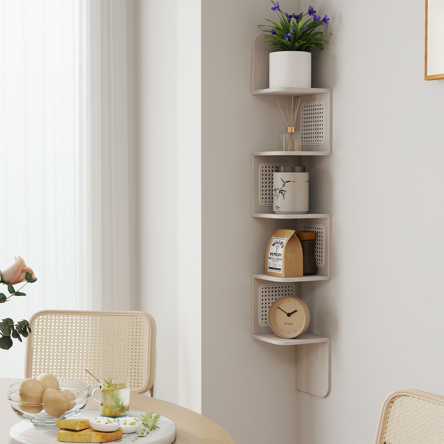 5-Tier Floating Shelf - PVC Rattan - Zigzag Design
