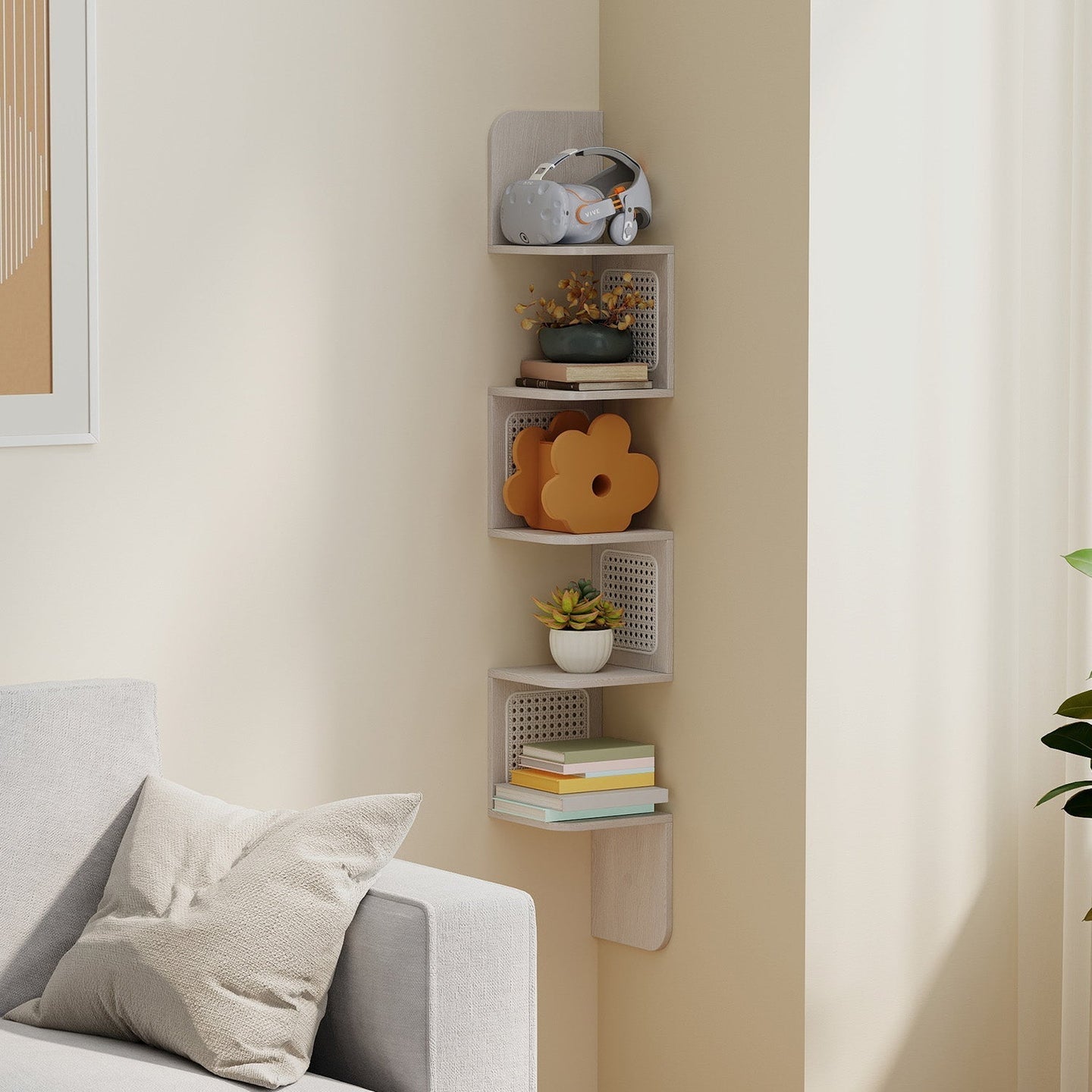 5-Tier Floating Shelf - PVC Rattan - Zigzag Design
