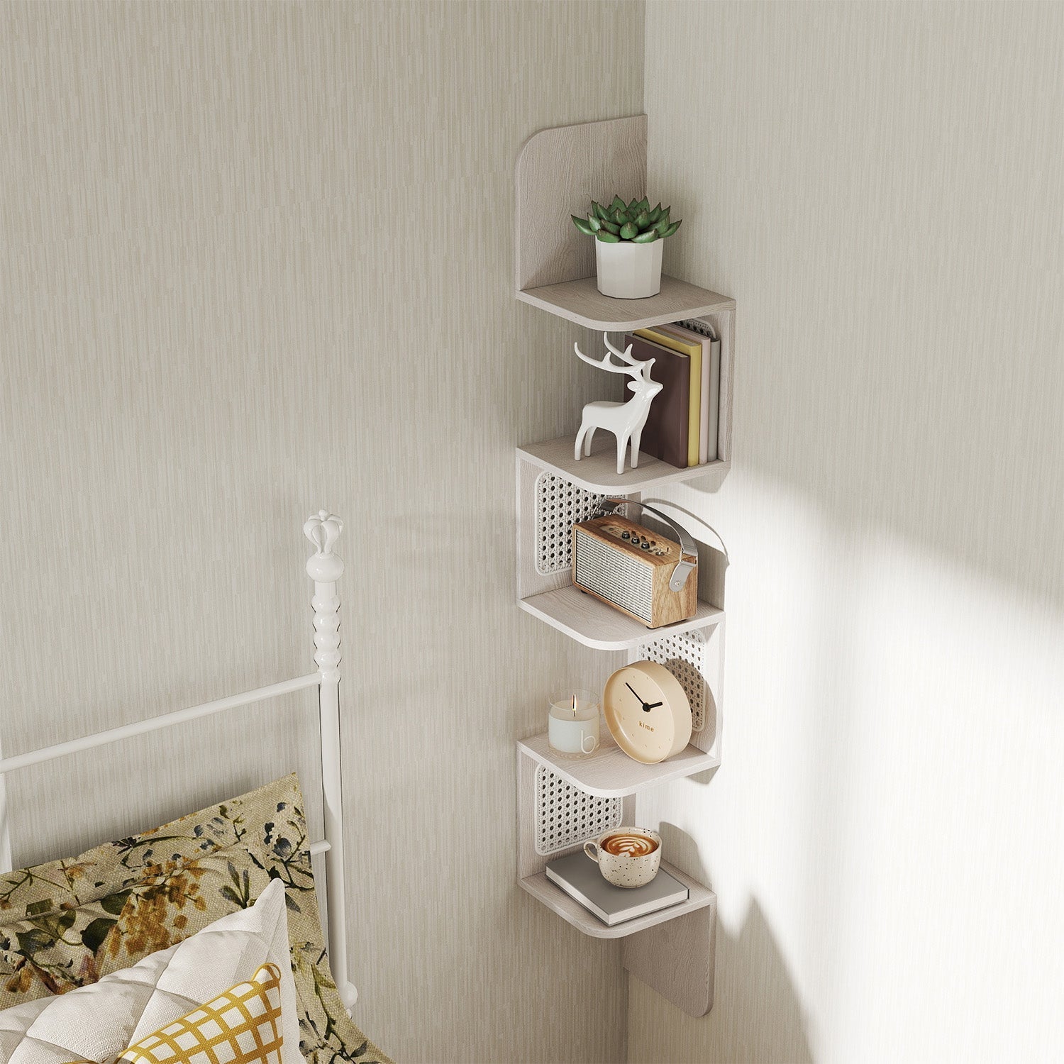 5-Tier Floating Shelf - PVC Rattan - Zigzag Design