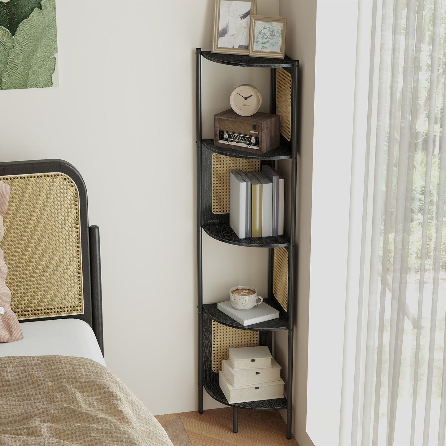 5-Tier Corner Bookshelf - Metal - Rattan Effect