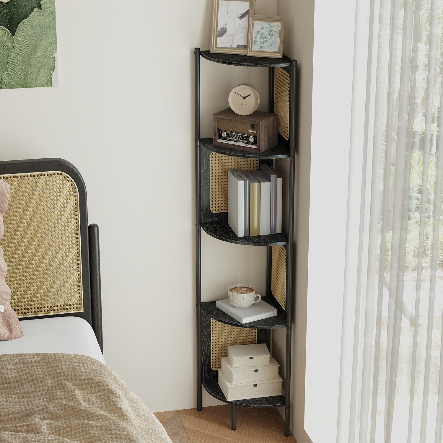 5-Tier Corner Bookshelf - Metal - Rattan Effect