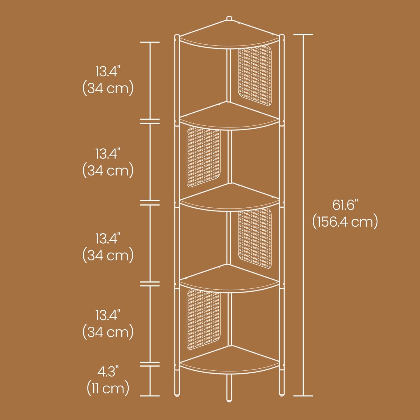 5-Tier Corner Bookshelf - Metal - Rattan Effect