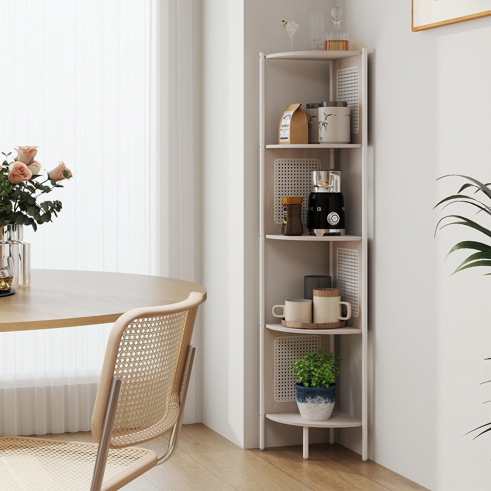 5-Tier Corner Bookshelf - Metal - Rattan Effect