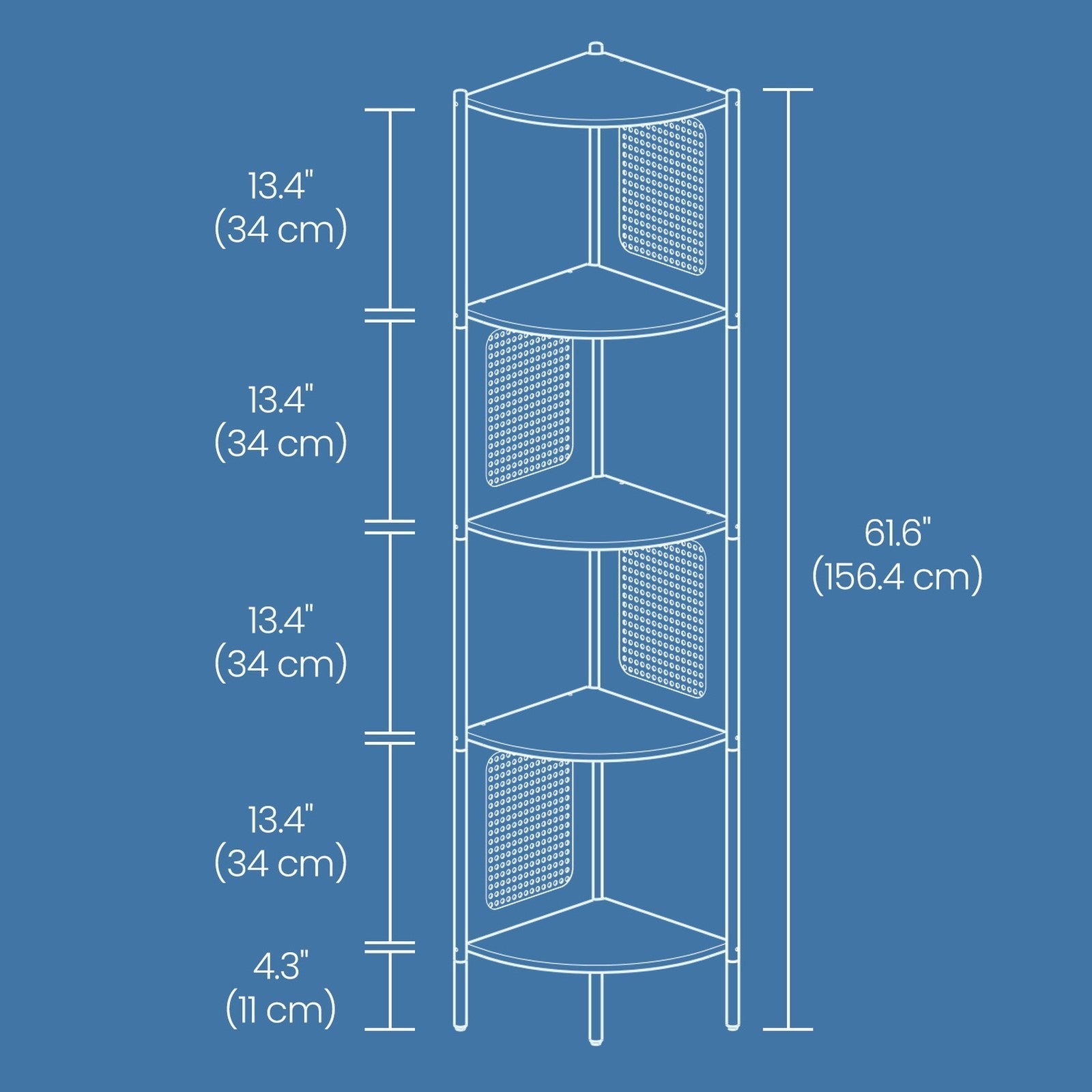 5-Tier Corner Bookshelf - Metal - Rattan Effect