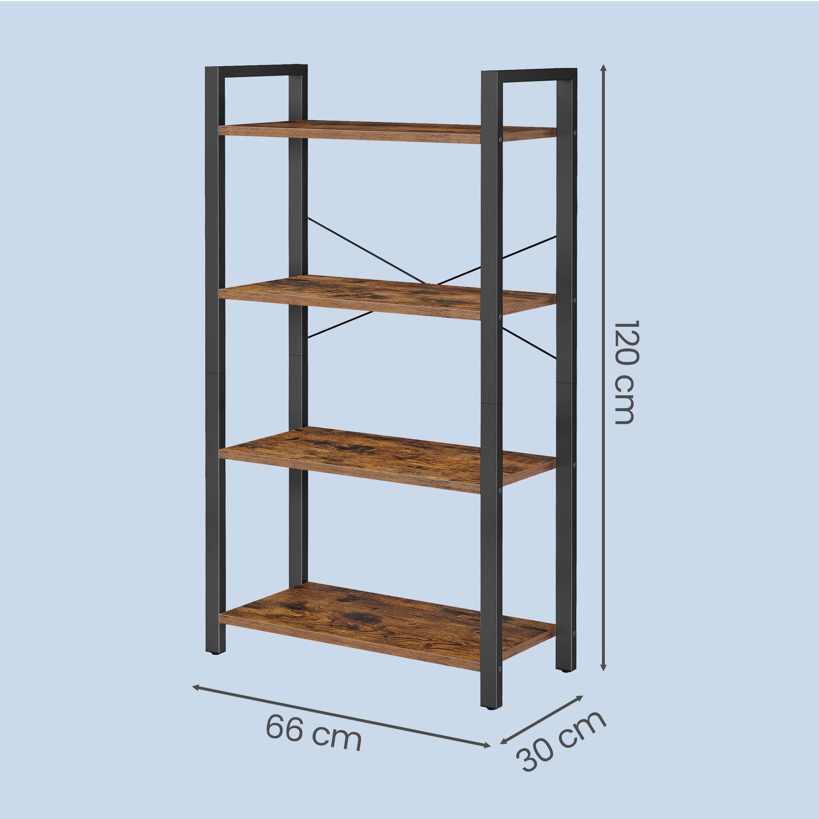 4-Tier Storage Shelf - Iron - Rustic Brown - Stable Design for Office and Living Room
