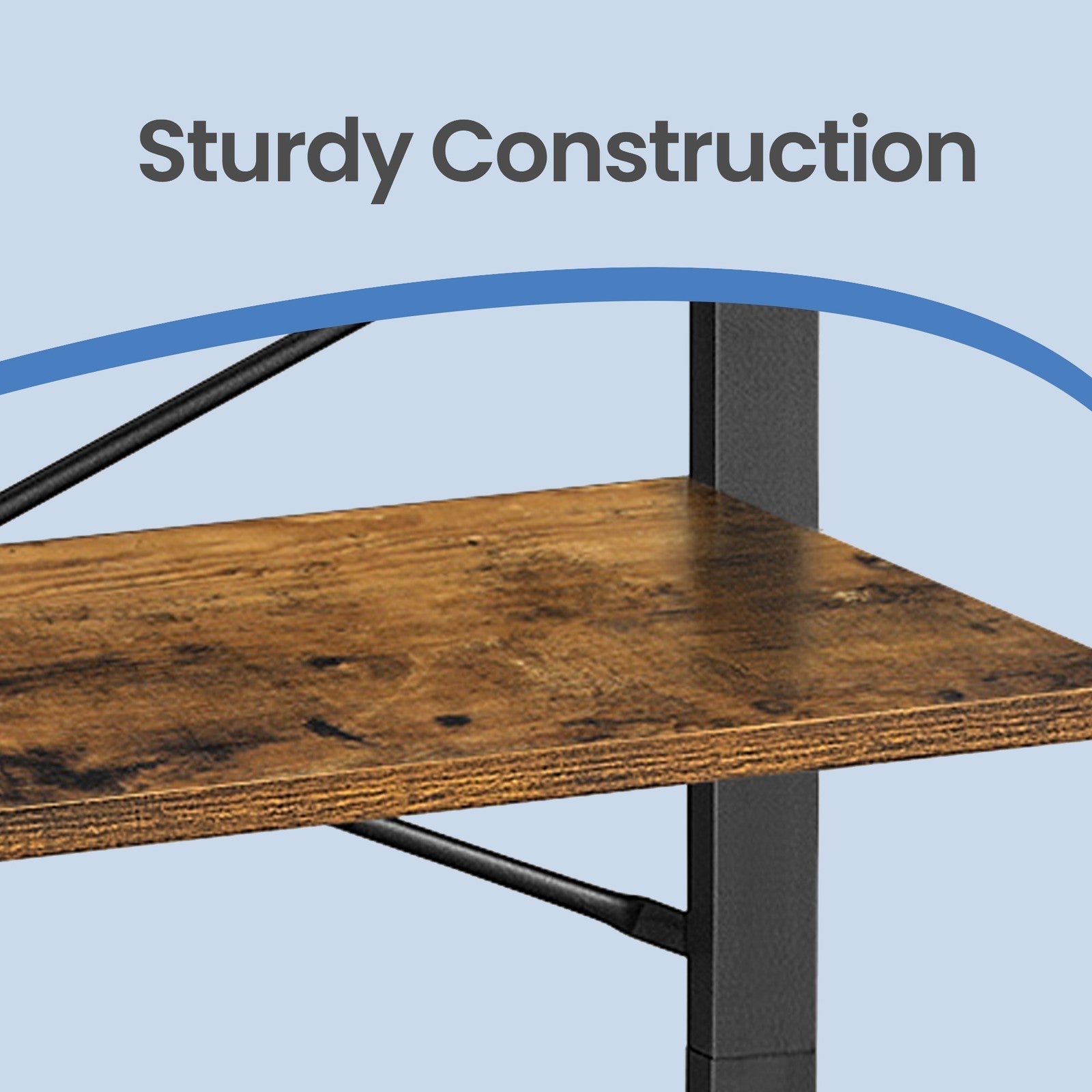 4-Tier Storage Shelf - Iron - Rustic Brown - Stable Design for Office and Living Room