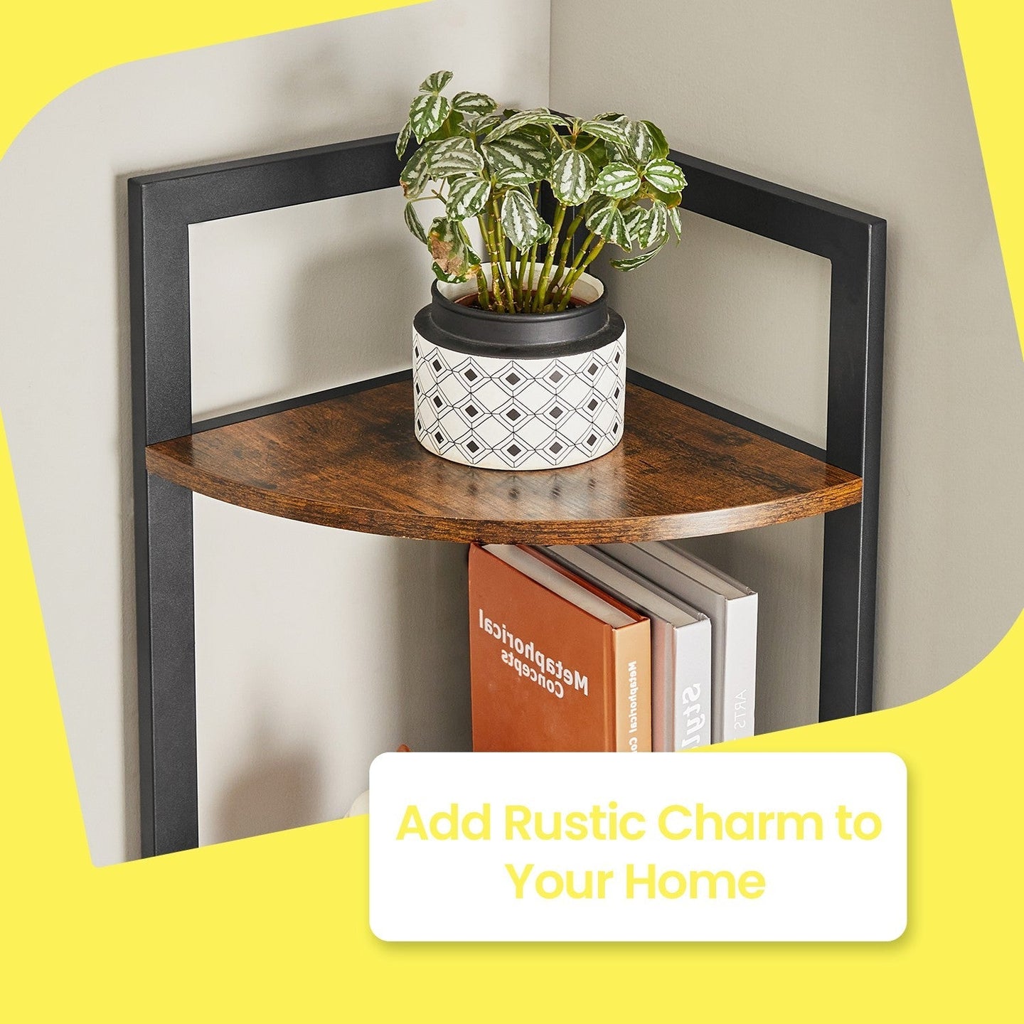 Corner Shelf Unit - Wood - Rustic Brown and Black - 5-Tier Multipurpose Storage