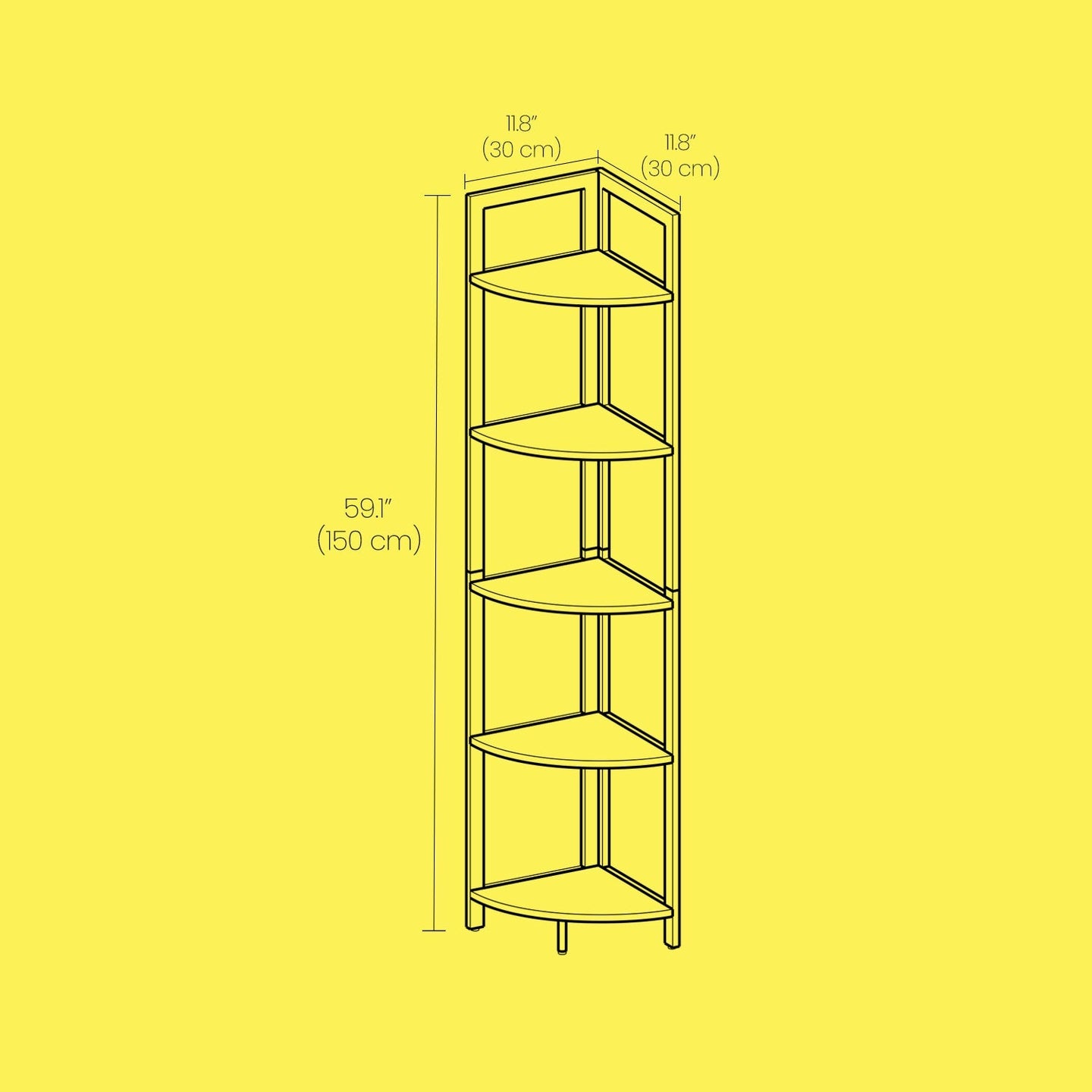 Corner Shelf Unit - Wood - Rustic Brown and Black - 5-Tier Multipurpose Storage