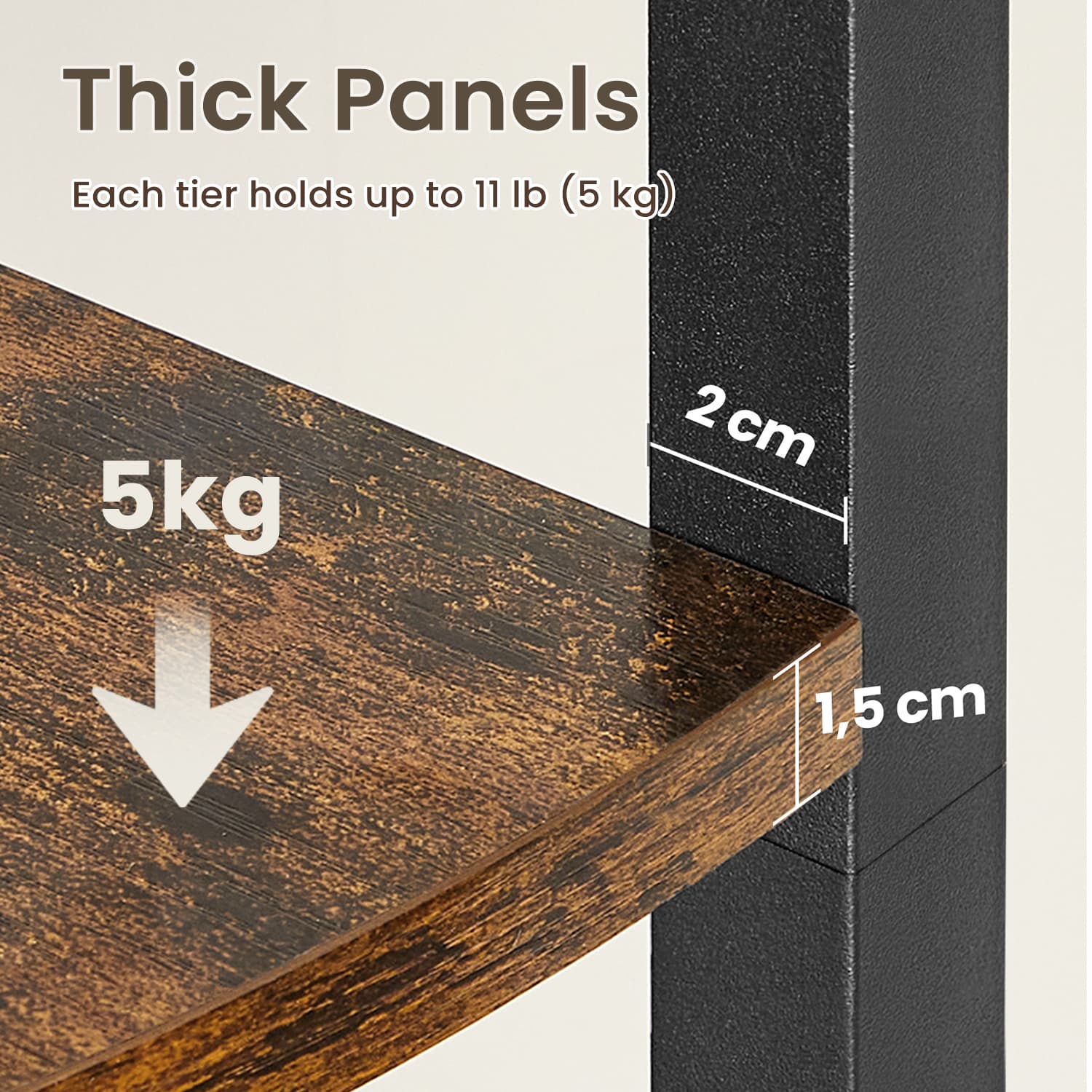 5-Tier Corner Shelf - Wood Metal - Rustic Brown and Black - Versatile Storage for Plants and Books