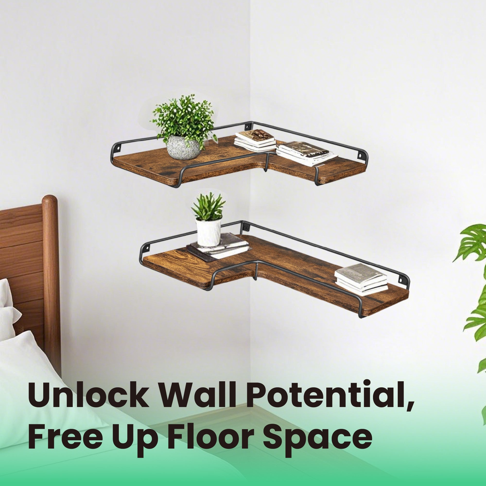 Set of 2 Floating L-Shaped Corner Shelves - Wood - Cloud White