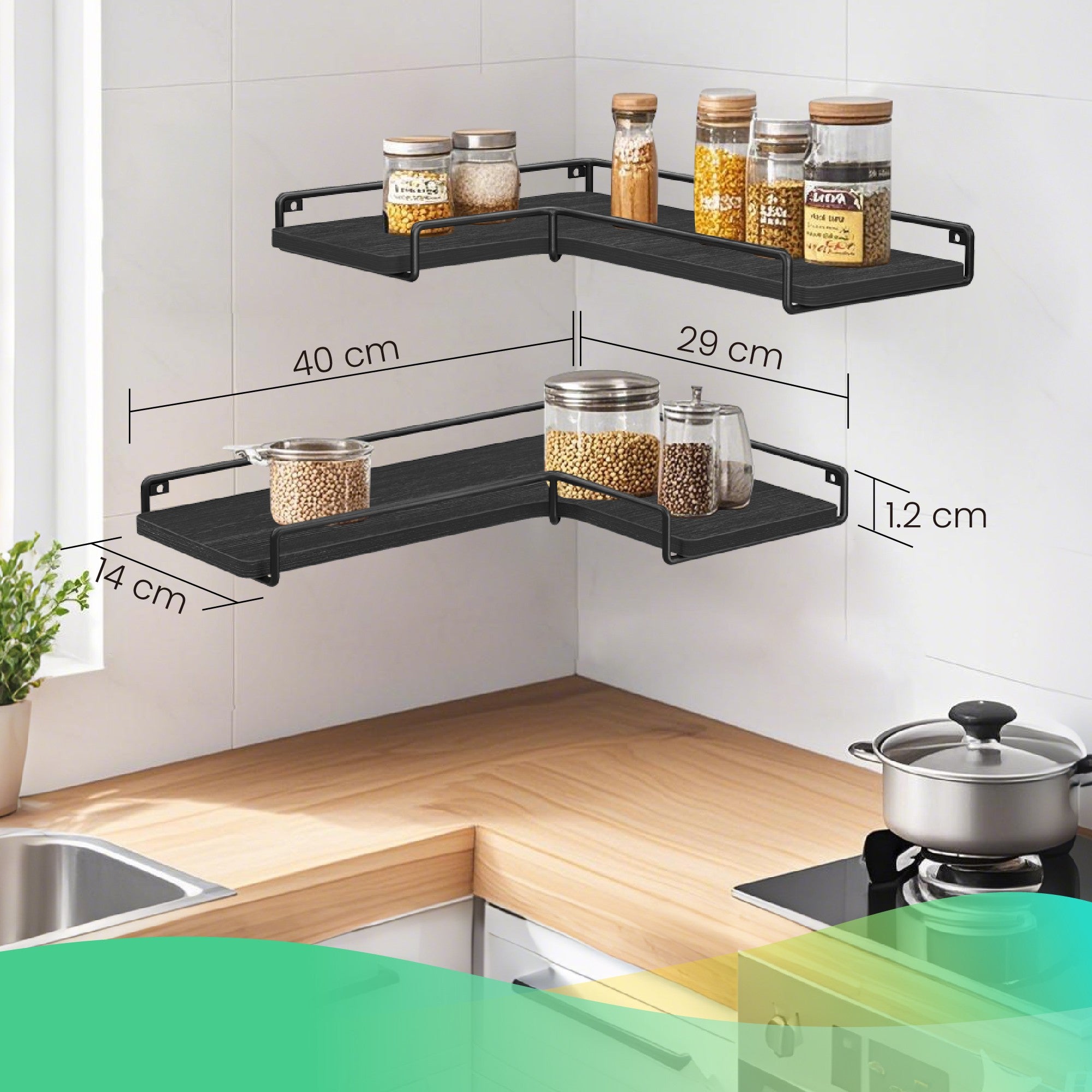 Set of 2 Floating L-Shaped Corner Shelves - Wood - Cloud White