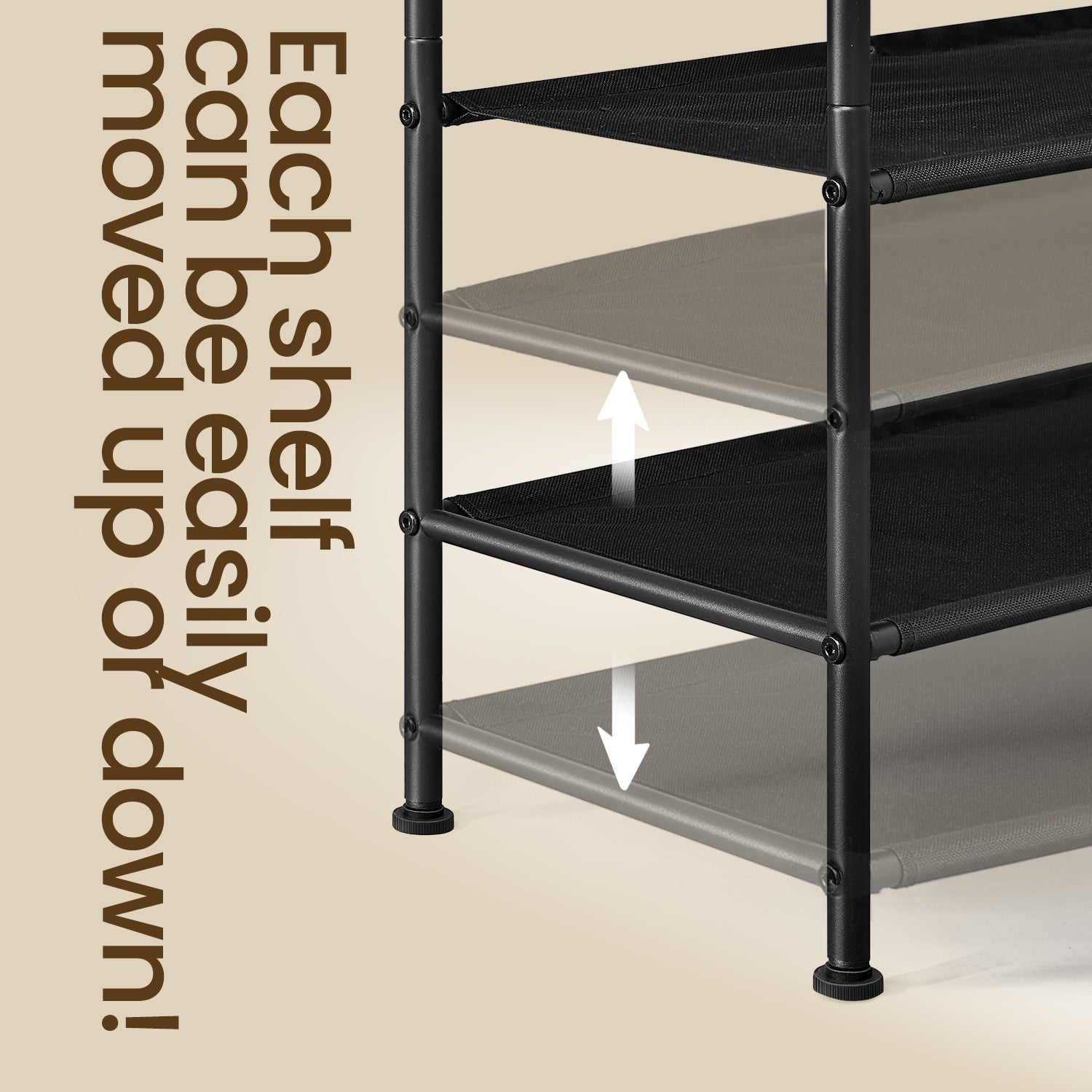 Shoe Rack - Fabric - Gray - 3-Tier Organizer with Hooks