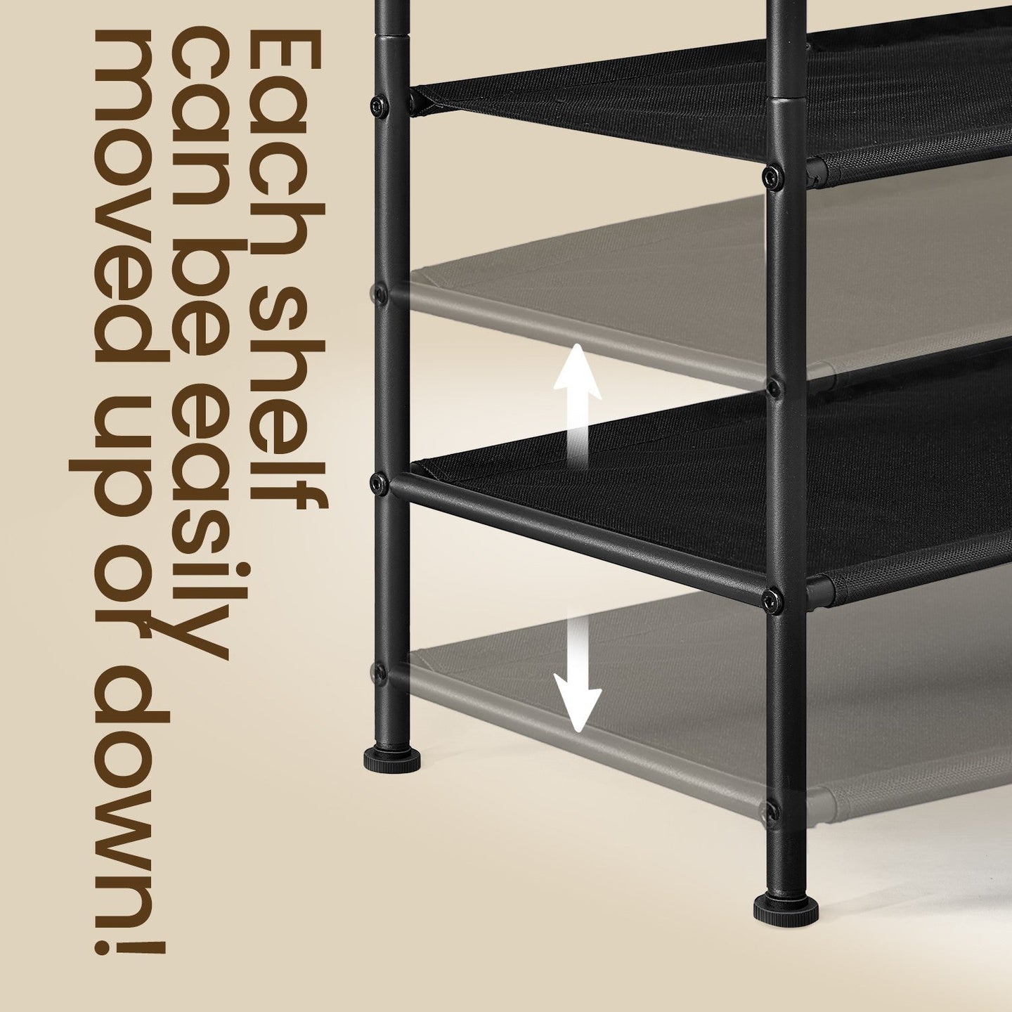 Shoe Rack - Fabric - Gray - 3-Tier Organizer with Hooks