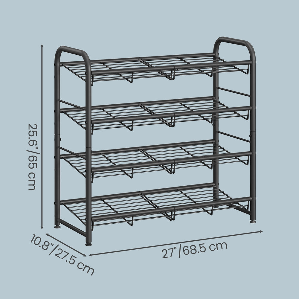 4-Tier Shoe Organizer - Holds Up to 12 Pairs - Metal - Adjustable