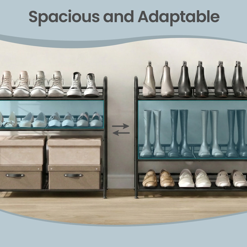 4-Tier Shoe Organizer - Holds Up to 12 Pairs - Metal - Adjustable