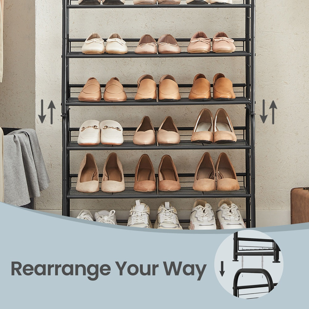 4-Tier Shoe Organizer - Holds Up to 12 Pairs - Metal - Adjustable