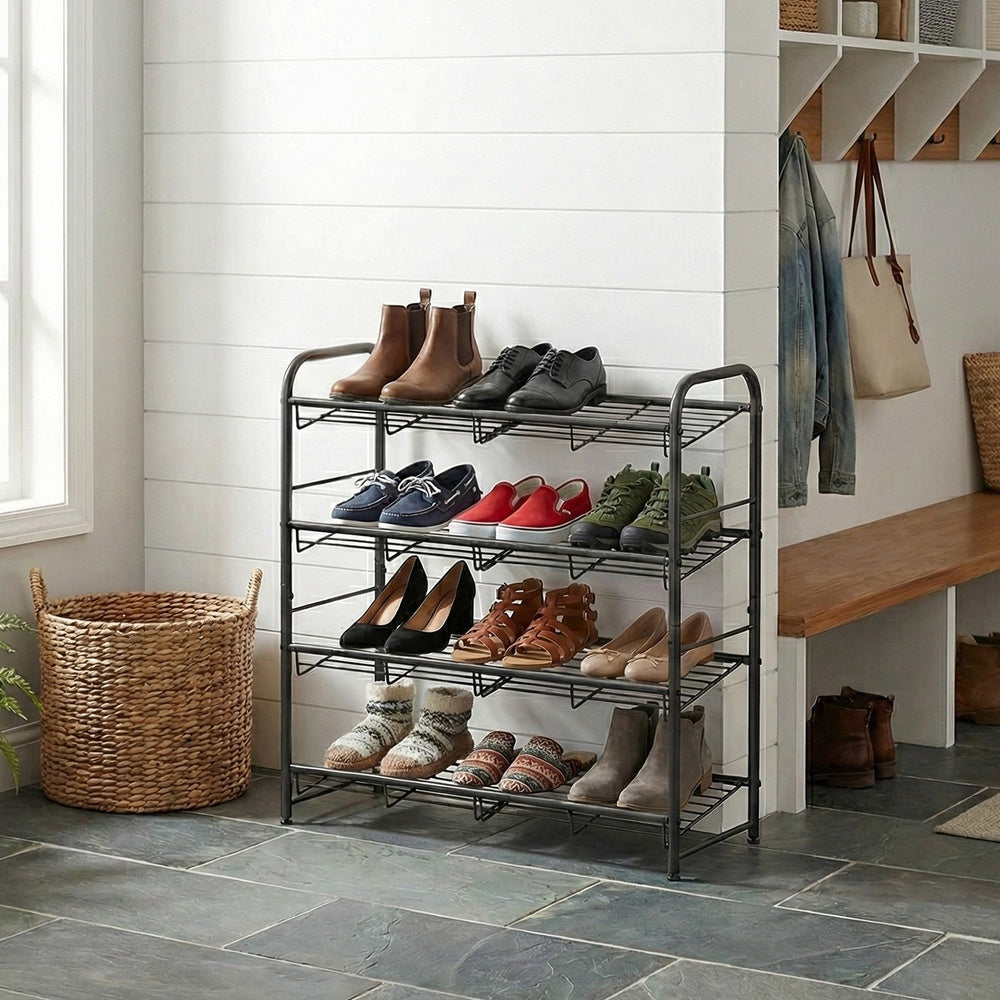 4-Tier Shoe Organizer - Holds Up to 12 Pairs - Metal - Adjustable