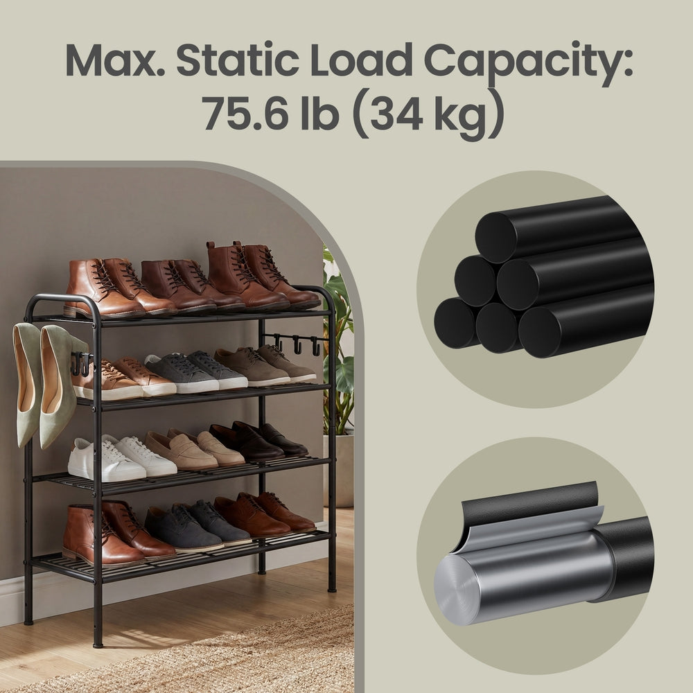 4-Tier Shoe Rack - Metal - Adjustable