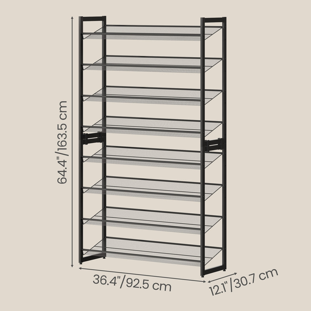 Shoe Rack, 8-Tier Shoe Organizer - Steel - Black