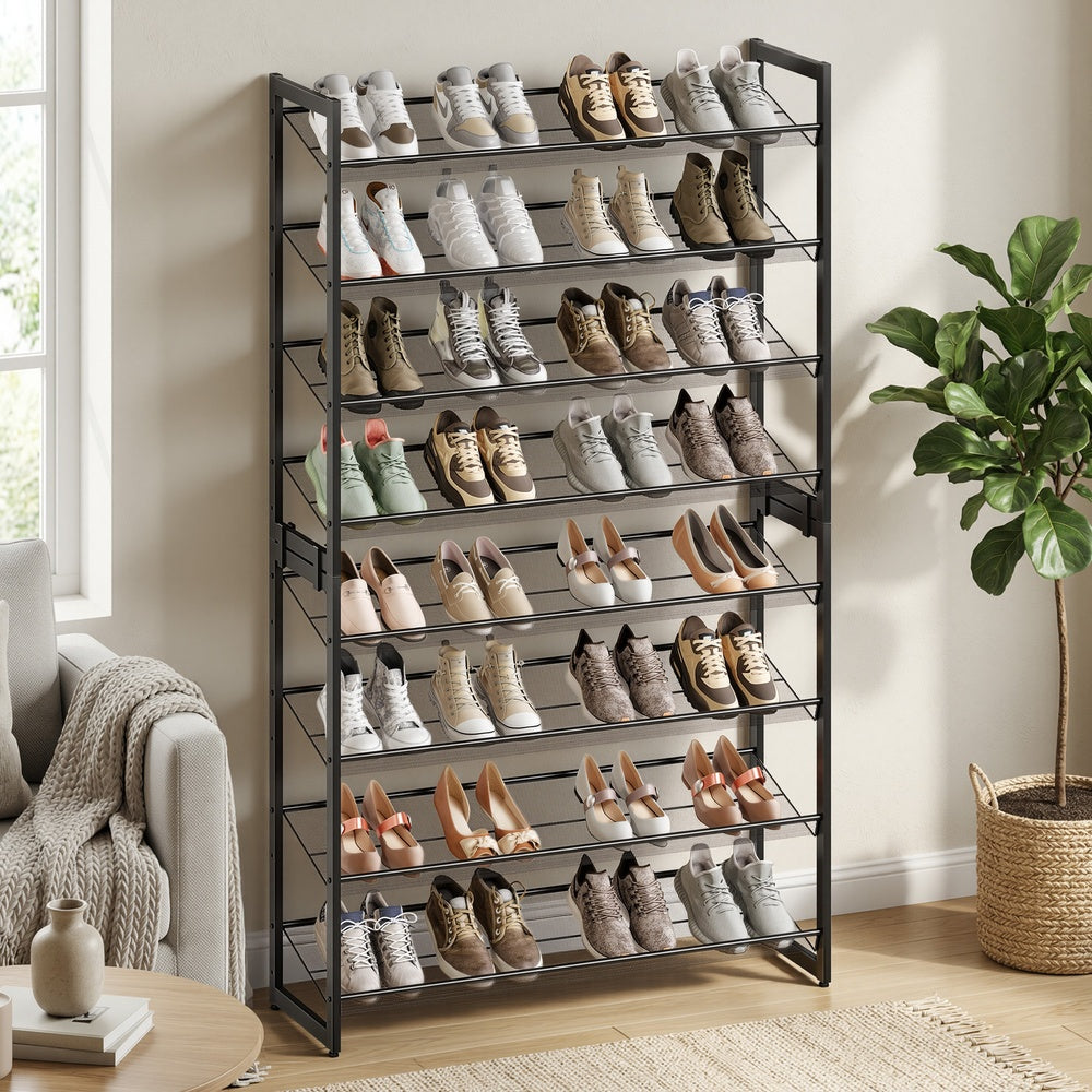 Shoe Rack, 8-Tier Shoe Organizer - Steel - Black