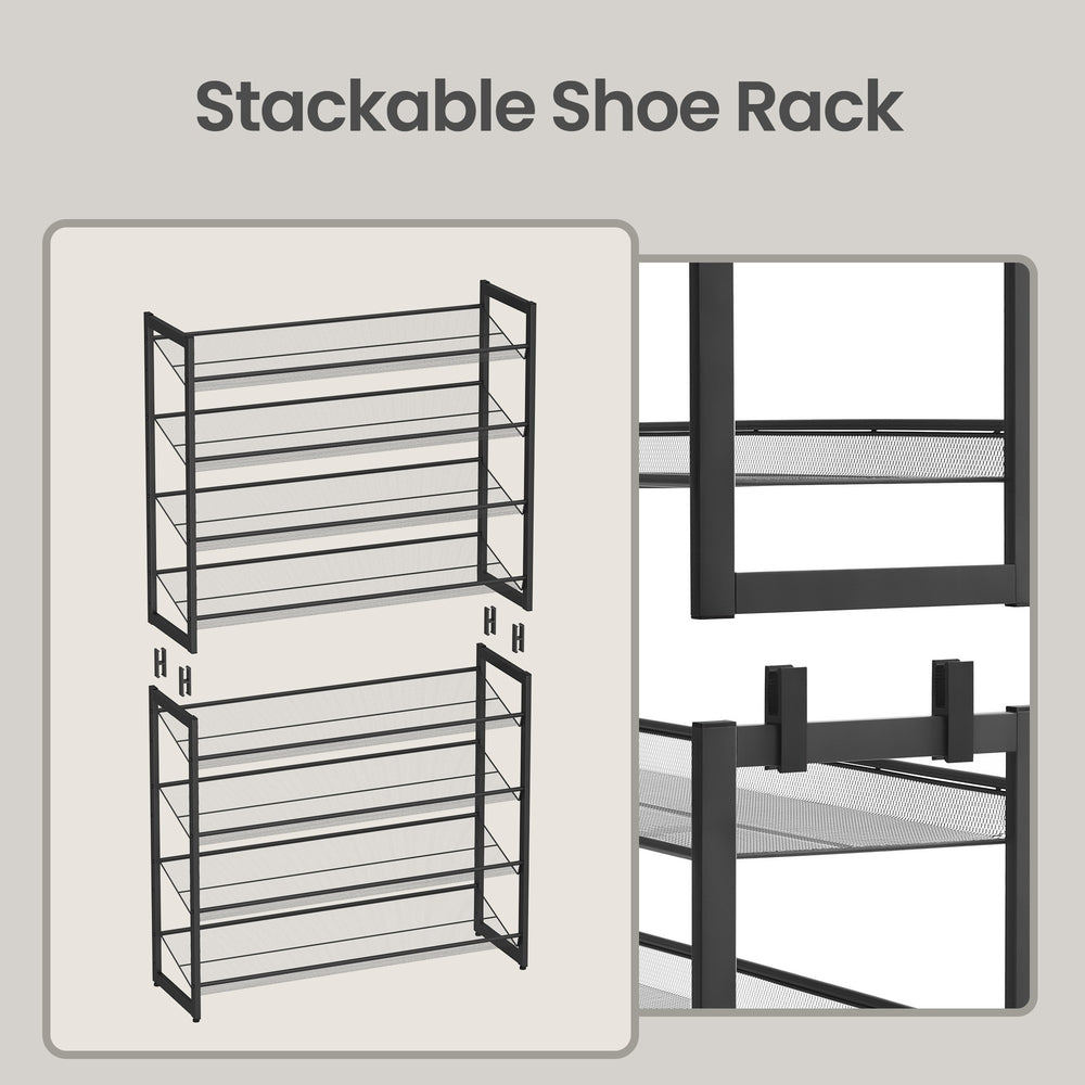 Shoe Rack, 8-Tier Shoe Organizer - Steel - Black