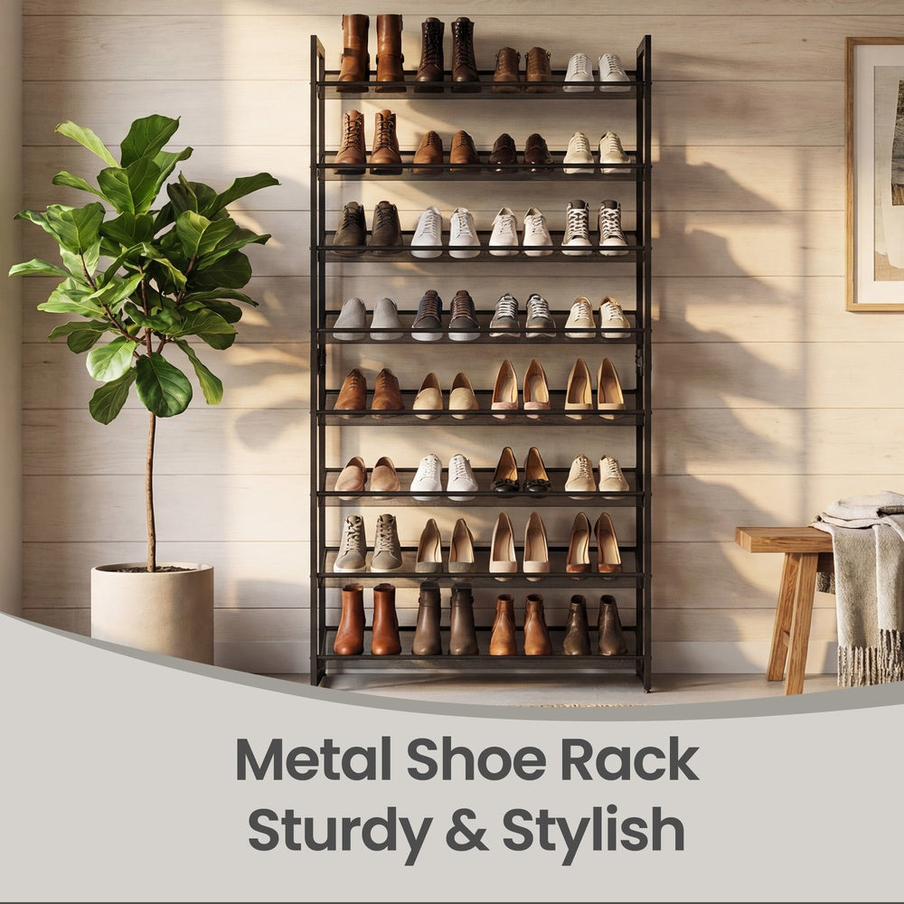 Shoe Rack, 8-Tier Shoe Organizer - Steel - Black