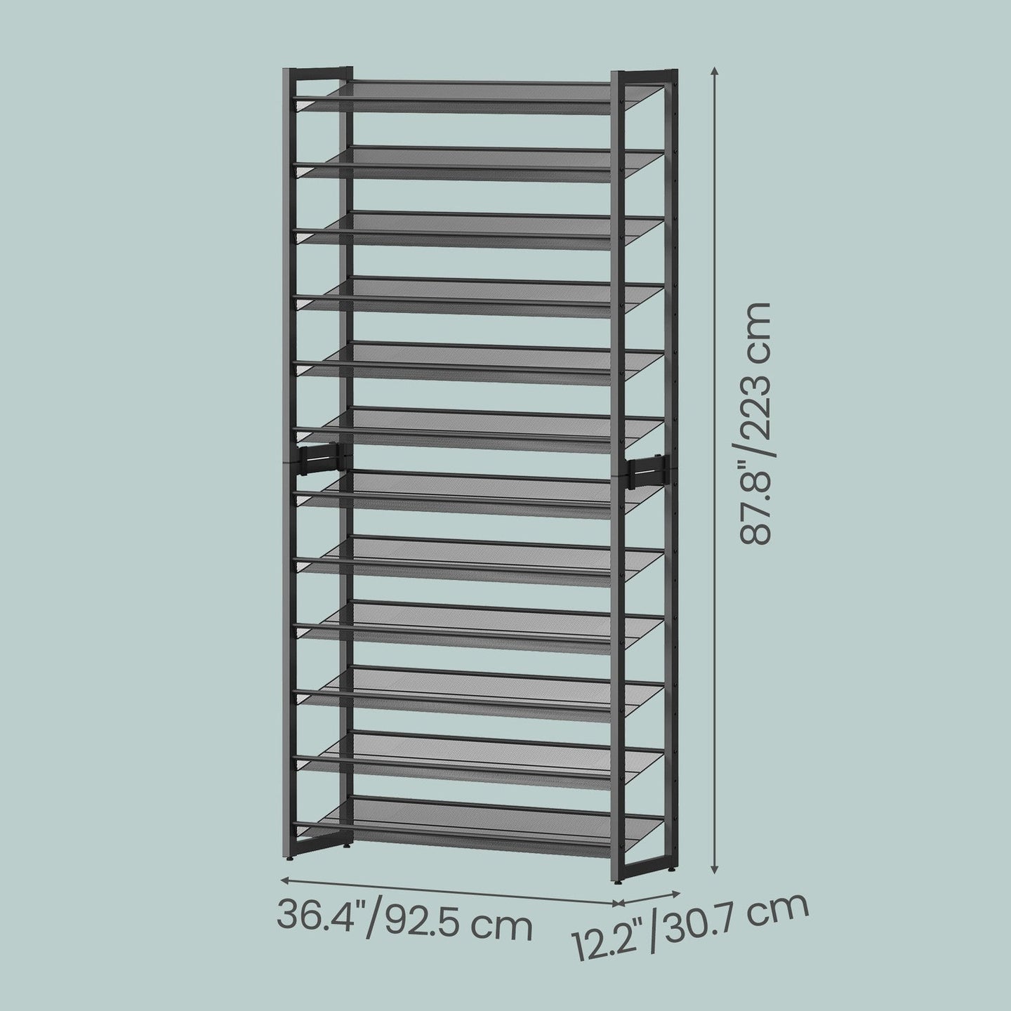 12-Tier Shoe Rack - Metal - Black - Adjustable Shelves for 48-60 Pairs