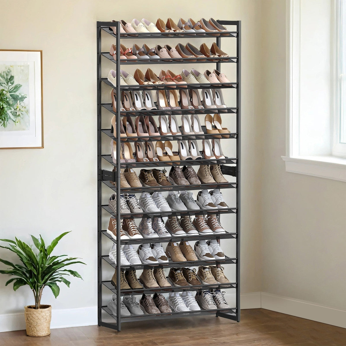 12-Tier Shoe Rack - Metal - Black - Adjustable Shelves for 48-60 Pairs