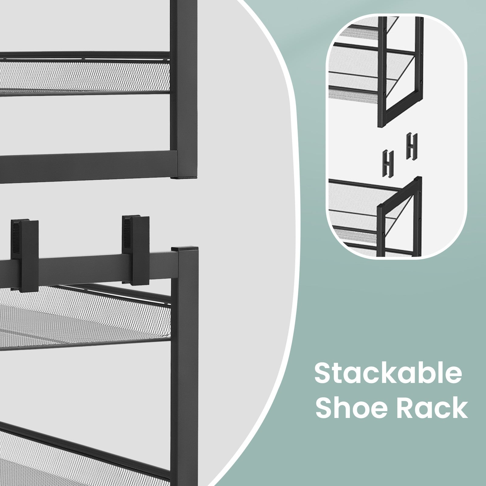 12-Tier Shoe Rack - Metal - Black - Adjustable Shelves for 48-60 Pairs