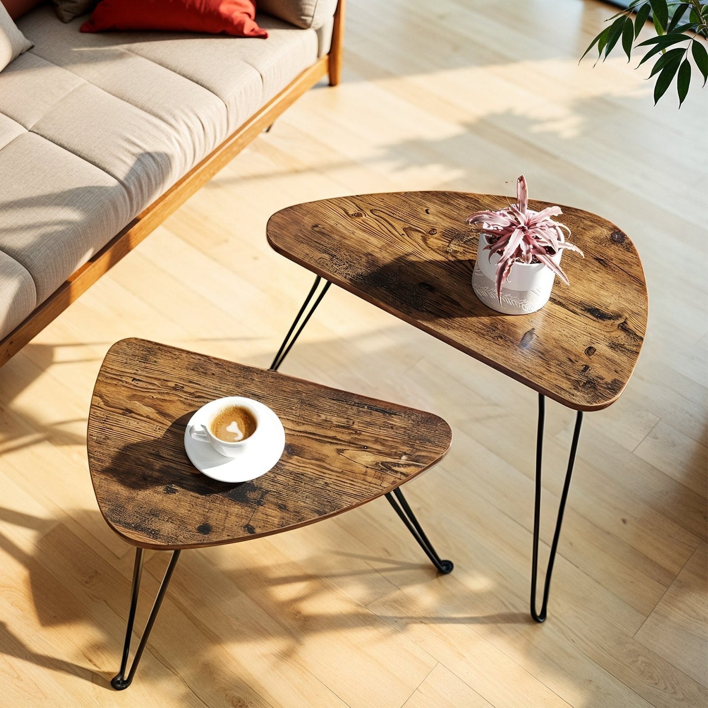 Set of 2 Nesting Side Tables - Wood - Rustic Brown and Black
