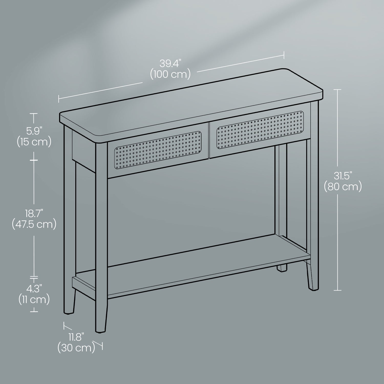 Console Table - Wood - Natural Finish - Slim Design with 2 Drawers and Open Shelf