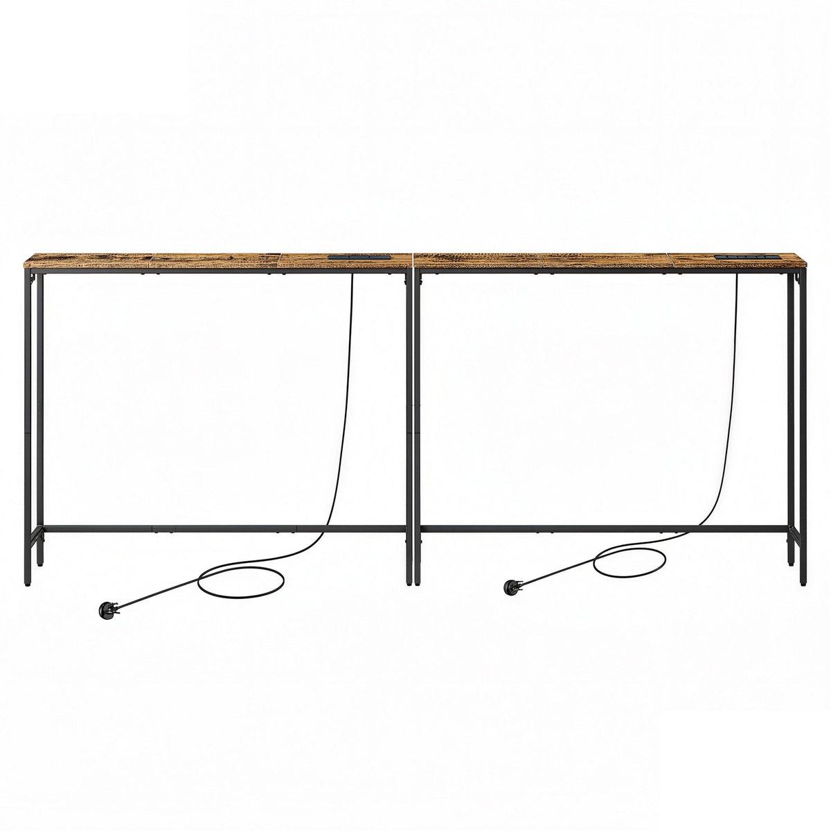 Console Tables - Wood - Rustic Brown - Built-In Charging Station